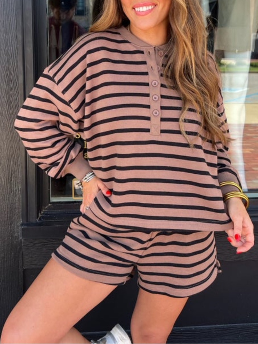 MIOU MUSE Mocha Striped Short Set